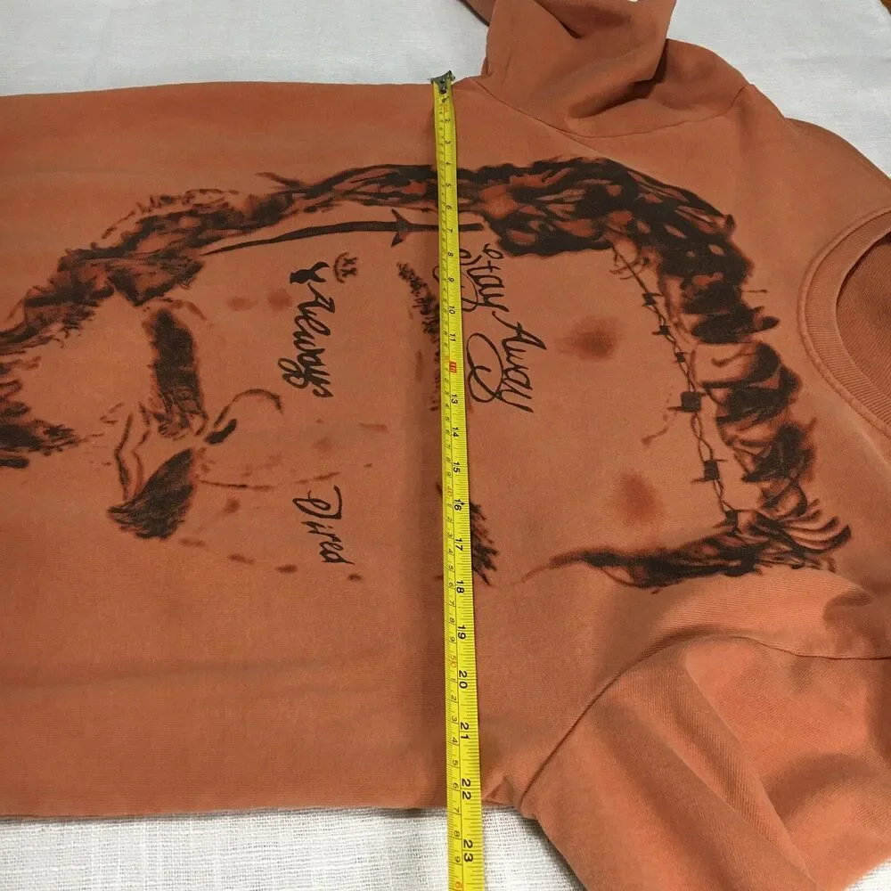 Post Malone Sweatshirt Large Burnt Orange Crewneck Stay Away Face Graphic Street